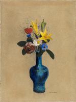 Bouquet de fleurs dans un vase bleu